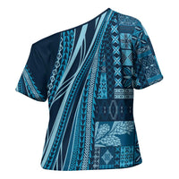 Pasifika Women's Day - Samoa Siapo Malu Tattoo Inspired Cross Shoulder Shirt Navy Blue