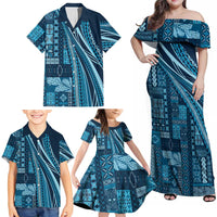 Pasifika Women's Day - Samoa Siapo Malu Tattoo Inspired Family Matching Off Shoulder Maxi Dress and Hawaiian Shirt Navy Blue