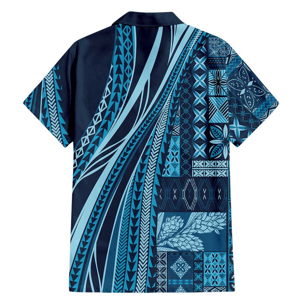 Pasifika Women's Day - Samoa Siapo Malu Tattoo Inspired Family Matching Off Shoulder Maxi Dress and Hawaiian Shirt Navy Blue