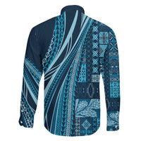 Pasifika Women's Day - Samoa Siapo Malu Tattoo Inspired Family Matching Off Shoulder Maxi Dress and Hawaiian Shirt Navy Blue