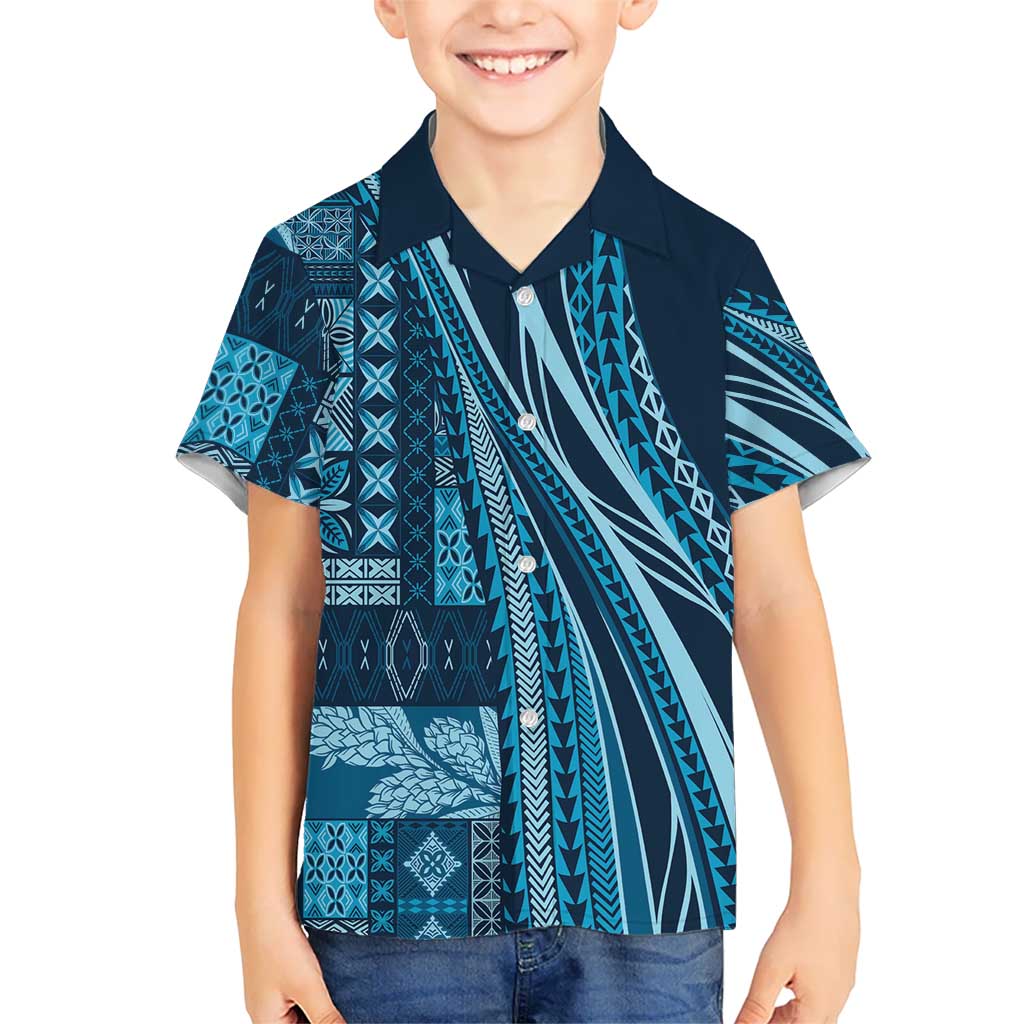 Pasifika Women's Day - Samoa Siapo Malu Tattoo Inspired Family Matching Off Shoulder Maxi Dress and Hawaiian Shirt Navy Blue