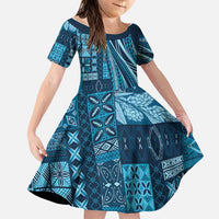 Pasifika Women's Day - Samoa Siapo Malu Tattoo Inspired Family Matching Off Shoulder Short Dress and Hawaiian Shirt Navy Blue LT7 Daughter's Dress Navy Blue - Polynesian Pride