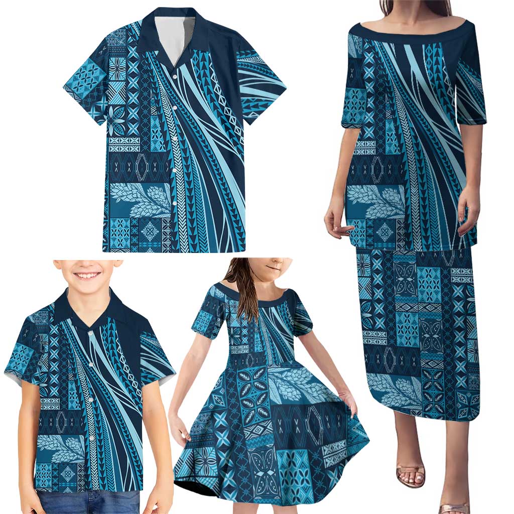 Pasifika Women's Day - Samoa Siapo Malu Tattoo Inspired Family Matching Puletasi and Hawaiian Shirt Navy Blue