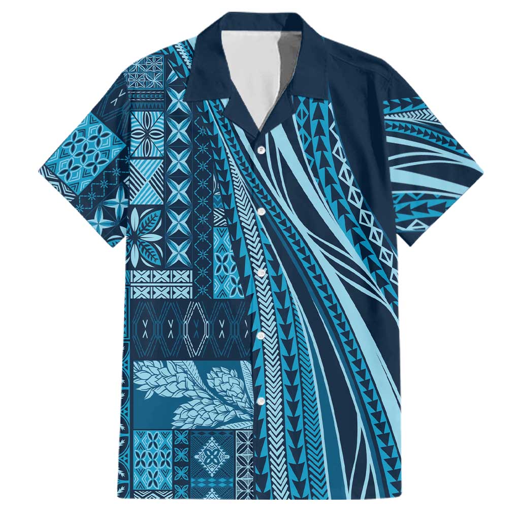 Pasifika Women's Day - Samoa Siapo Malu Tattoo Inspired Family Matching Short Sleeve Bodycon Dress and Hawaiian Shirt Navy Blue LT7 Dad's Shirt - Short Sleeve Navy Blue - Polynesian Pride