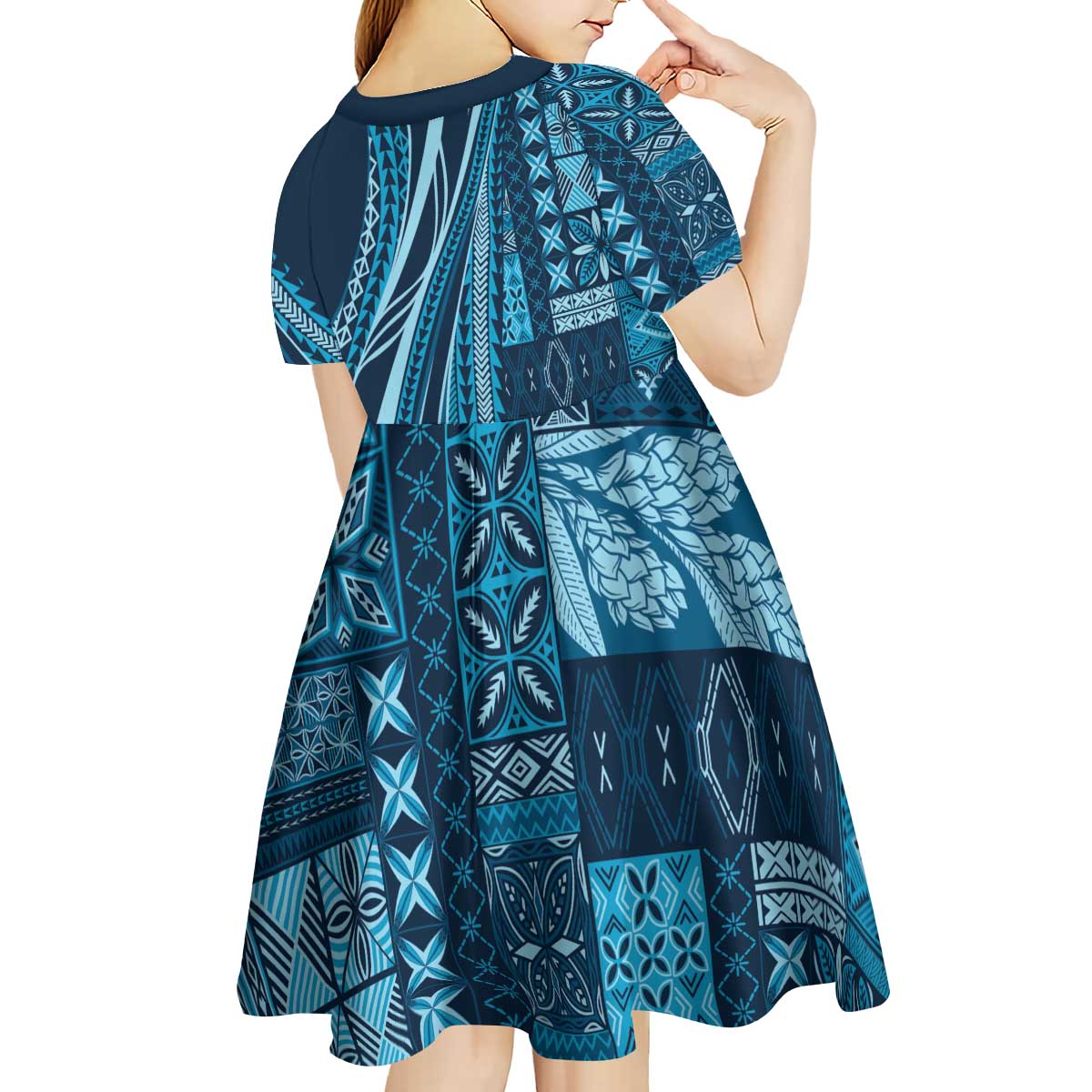 Pasifika Women's Day - Samoa Siapo Malu Tattoo Inspired Kid Short Sleeve Dress Navy Blue