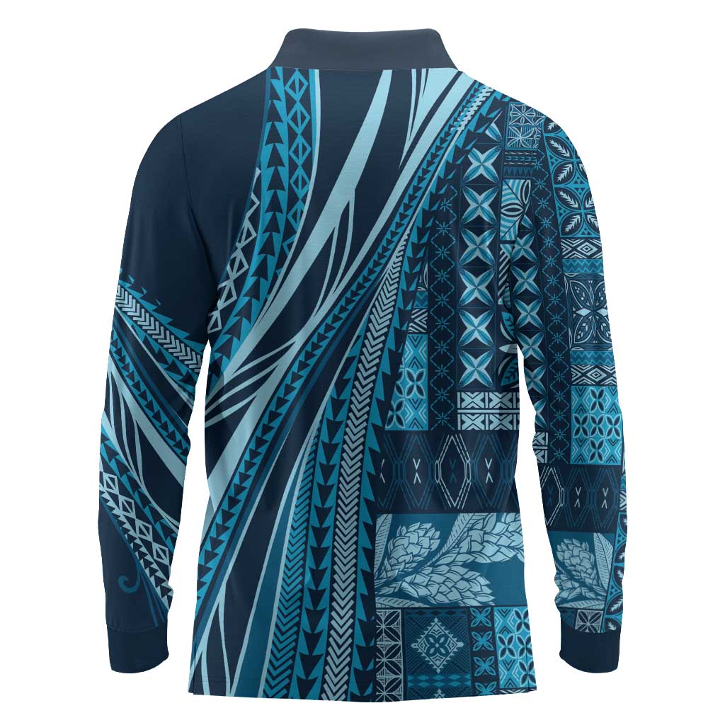 Pasifika Women's Day - Samoa Siapo Malu Tattoo Inspired Long Sleeve Polo Shirt Navy Blue