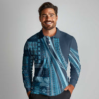 Pasifika Women's Day - Samoa Siapo Malu Tattoo Inspired Long Sleeve Polo Shirt Navy Blue