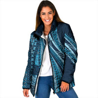 Pasifika Women's Day - Samoa Siapo Malu Tattoo Inspired Padded Jacket Navy Blue