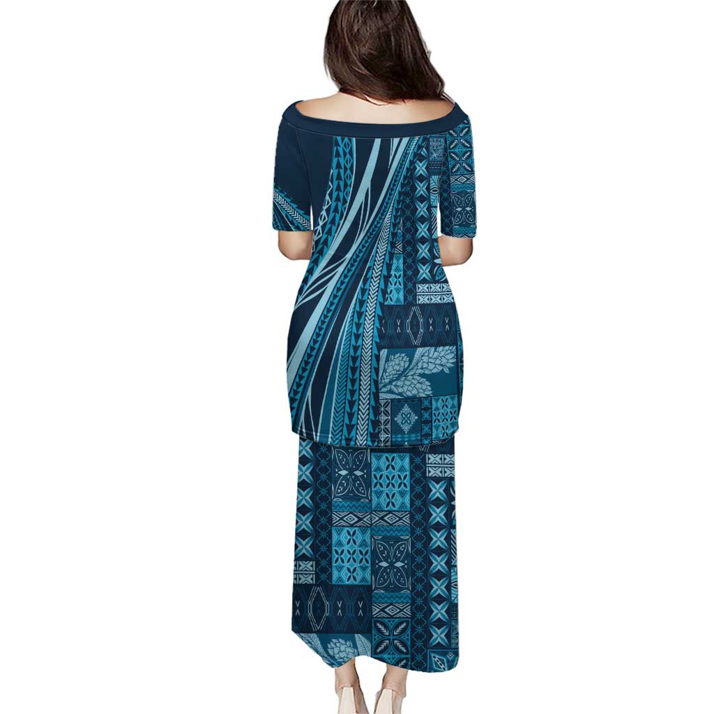Pasifika Women's Day - Samoa Siapo Malu Tattoo Inspired Puletasi Navy Blue