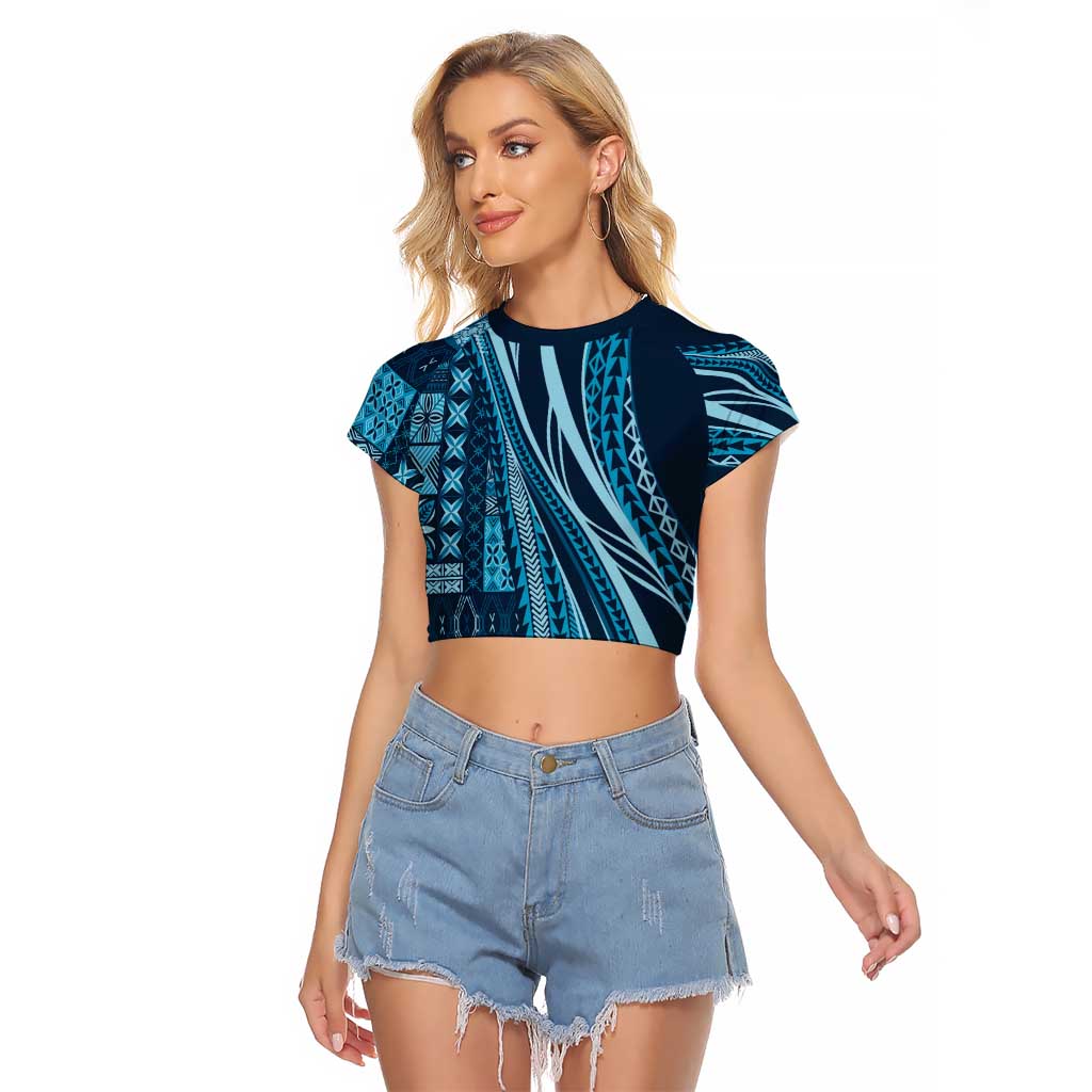 Pasifika Women's Day - Samoa Siapo Malu Tattoo Inspired Raglan Cropped T Shirt Navy Blue