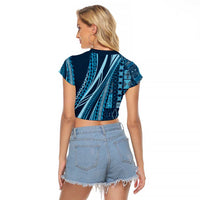 Pasifika Women's Day - Samoa Siapo Malu Tattoo Inspired Raglan Cropped T Shirt Navy Blue