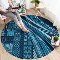 Pasifika Women's Day - Samoa Siapo Malu Tattoo Inspired Round Carpet Navy Blue