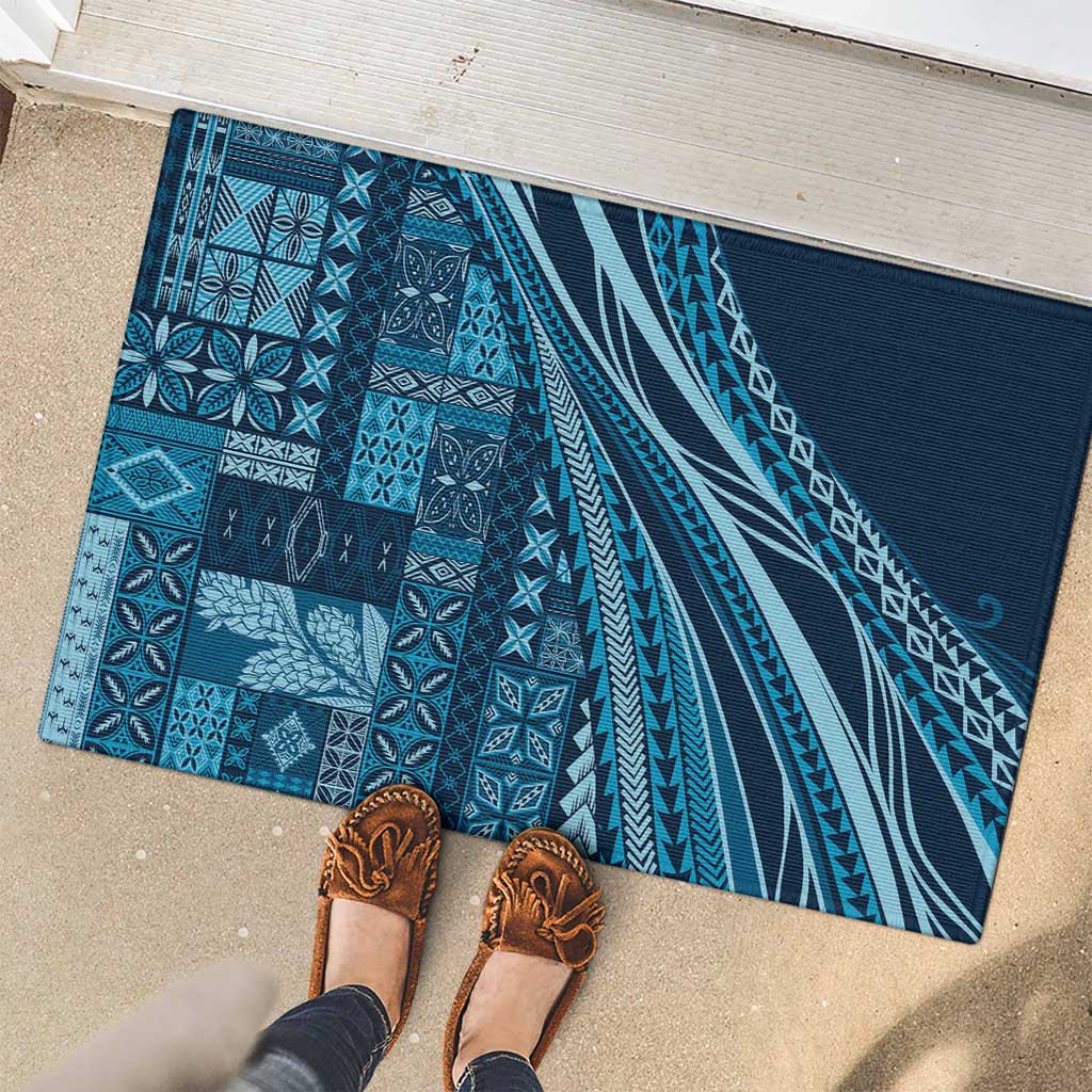 Pasifika Women's Day - Samoa Siapo Malu Tattoo Inspired Rubber Doormat Navy Blue