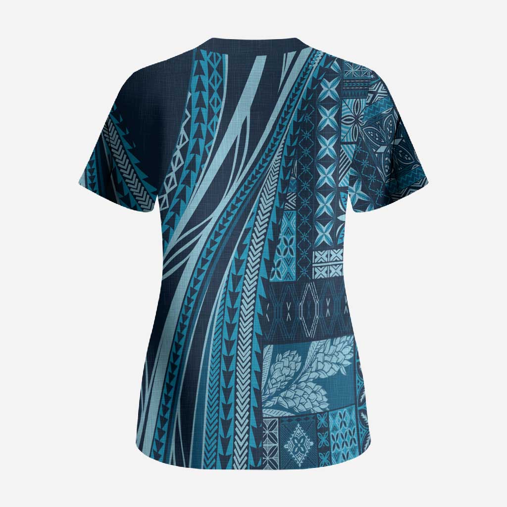 Pasifika Women's Day - Samoa Siapo Malu Tattoo Inspired Scrub Top Navy Blue