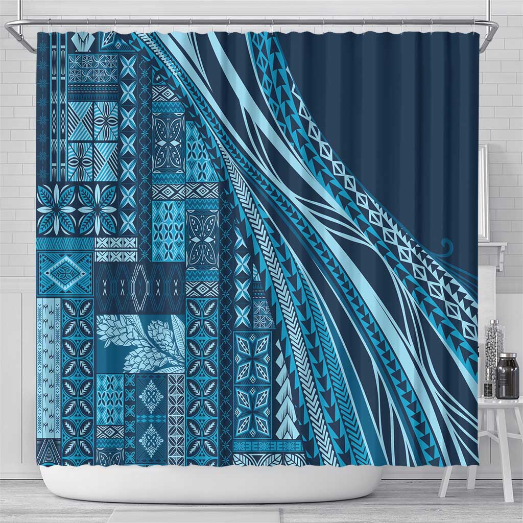 Pasifika Women's Day - Samoa Siapo Malu Tattoo Inspired Shower Curtain Navy Blue