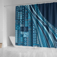 Pasifika Women's Day - Samoa Siapo Malu Tattoo Inspired Shower Curtain Navy Blue