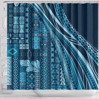 Pasifika Women's Day - Samoa Siapo Malu Tattoo Inspired Shower Curtain Navy Blue