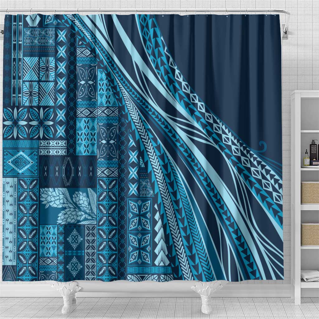 Pasifika Women's Day - Samoa Siapo Malu Tattoo Inspired Shower Curtain Navy Blue