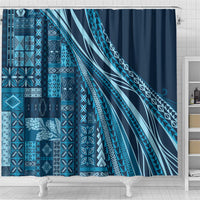 Pasifika Women's Day - Samoa Siapo Malu Tattoo Inspired Shower Curtain Navy Blue