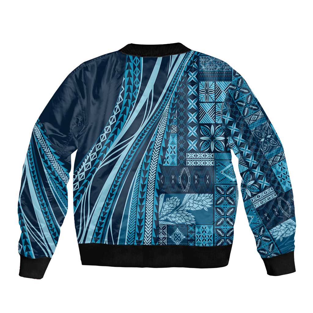 Pasifika Women's Day - Samoa Siapo Malu Tattoo Inspired Sleeve Zip Bomber Jacket Navy Blue