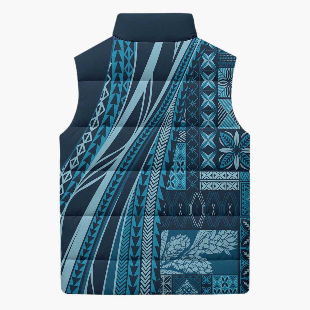Pasifika Women's Day - Samoa Siapo Malu Tattoo Inspired Sleeveless Puffer Jacket Navy Blue
