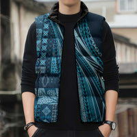 Pasifika Women's Day - Samoa Siapo Malu Tattoo Inspired Sleeveless Puffer Jacket Navy Blue