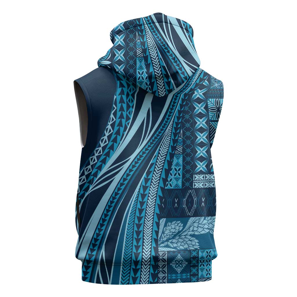 Pasifika Women's Day - Samoa Siapo Malu Tattoo Inspired Sleeveless Zip Hoodie Navy Blue