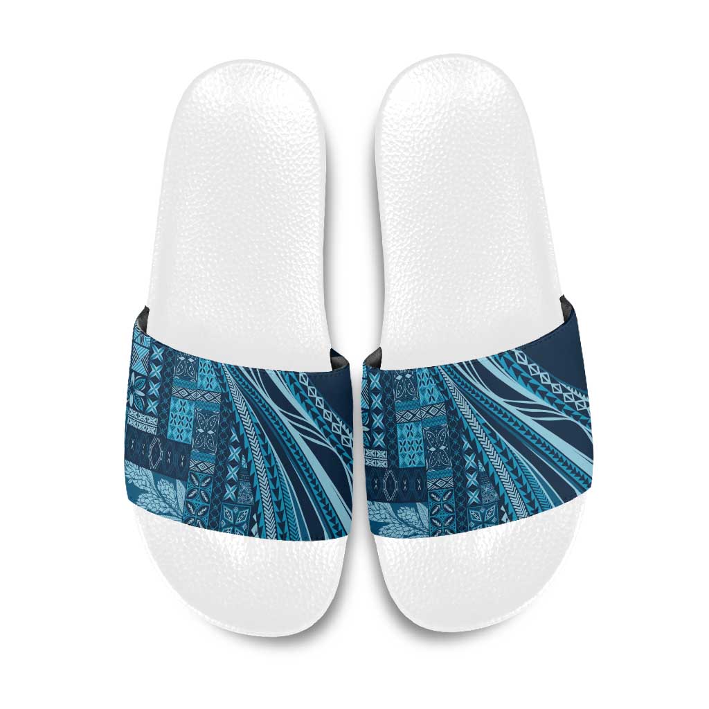Pasifika Women's Day - Samoa Siapo Malu Tattoo Inspired Slide Sandals Navy Blue