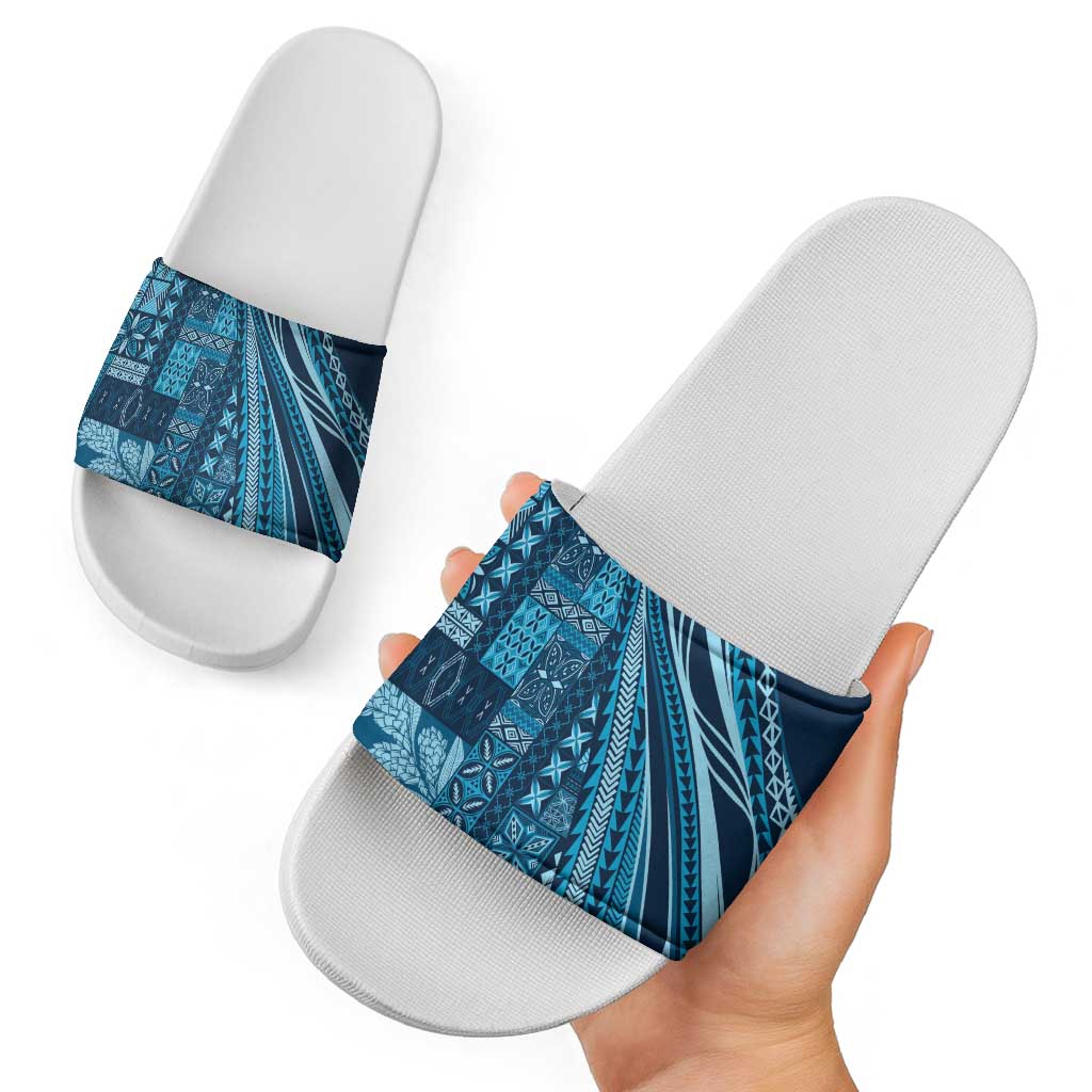 Pasifika Women's Day - Samoa Siapo Malu Tattoo Inspired Slide Sandals Navy Blue