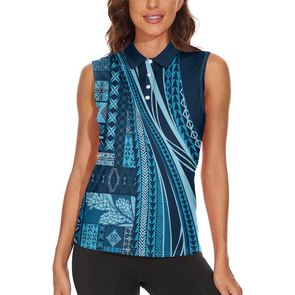 Pasifika Women's Day - Samoa Siapo Malu Tattoo Inspired Women Sleeveless Polo Shirt Navy Blue