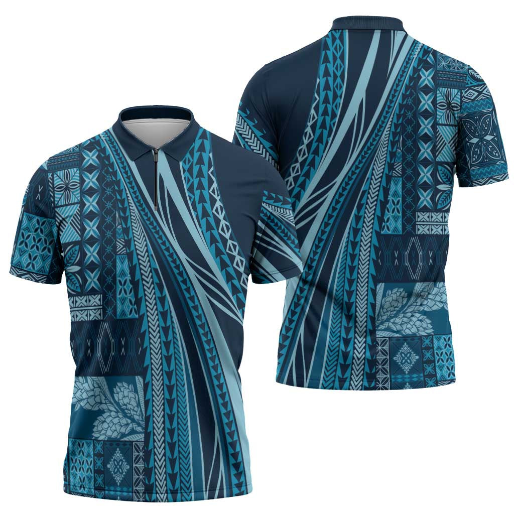 Pasifika Women's Day - Samoa Siapo Malu Tattoo Inspired Zipper Polo Shirt Navy Blue