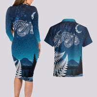 New Zealand Matariki Couples Matching Long Sleeve Bodycon Dress and Hawaiian Shirt Starry Night Style LT7 - Polynesian Pride