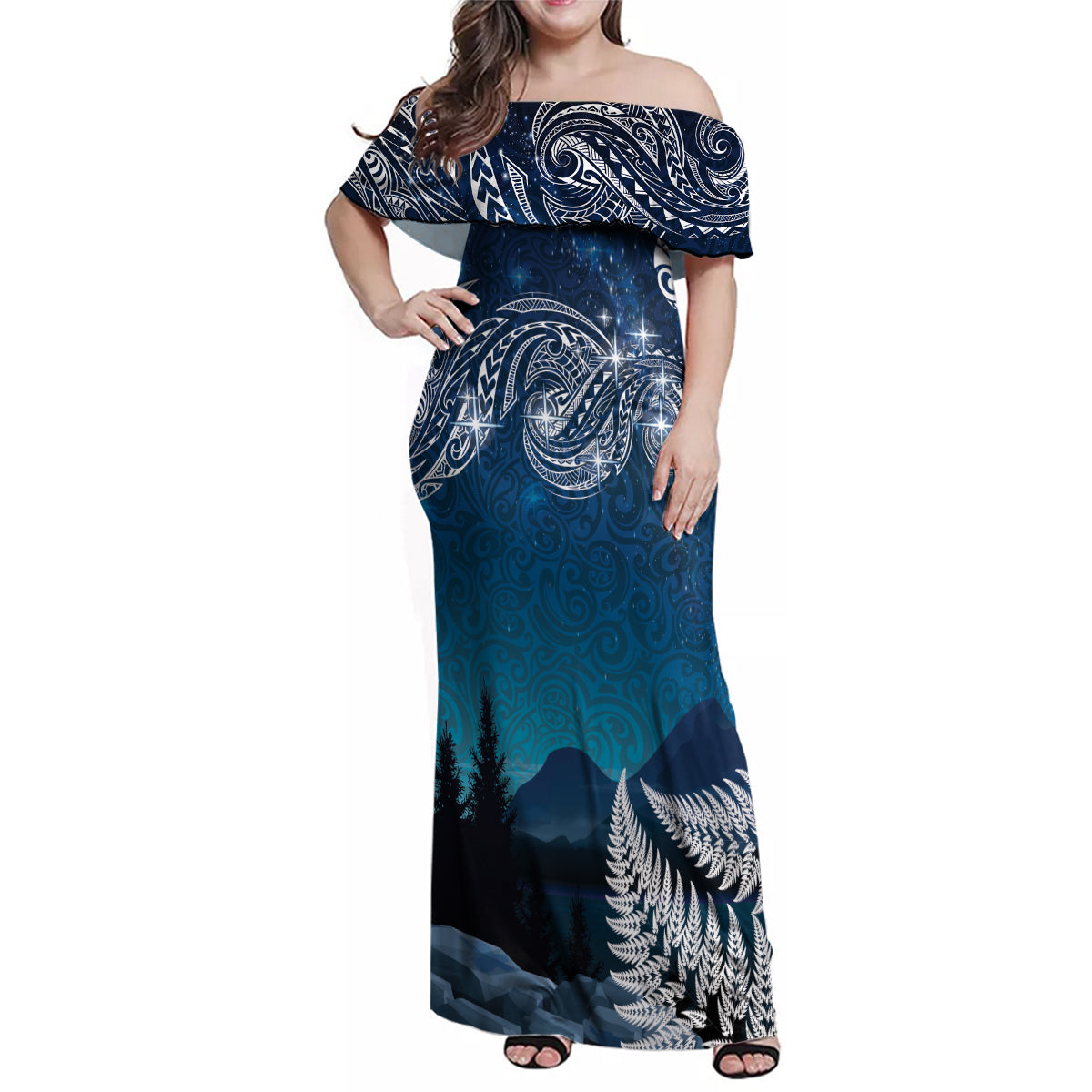 New Zealand Matariki Family Matching Off Shoulder Maxi Dress and Hawaiian Shirt Starry Night Style
