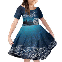 New Zealand Matariki Family Matching Puletasi and Hawaiian Shirt Starry Night Style LT7 Daughter's Dress Navy - Polynesian Pride