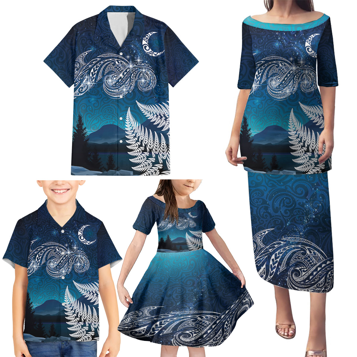 New Zealand Matariki Family Matching Puletasi and Hawaiian Shirt Starry Night Style LT7 - Polynesian Pride