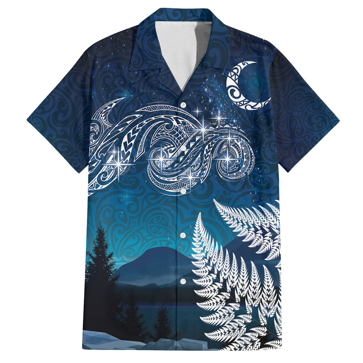 New Zealand Matariki Family Matching Puletasi and Hawaiian Shirt Starry Night Style LT7 Dad's Shirt - Short Sleeve Navy - Polynesian Pride