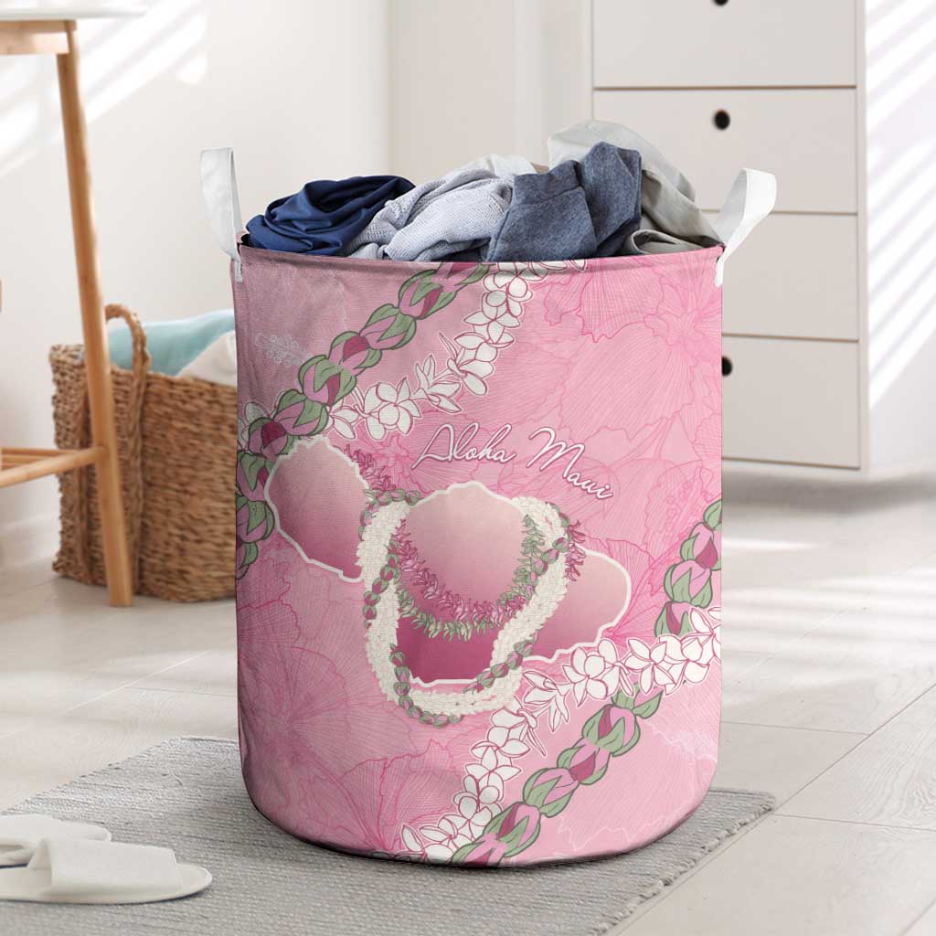 Hawaii Maui Island Flowers Lei Laundry Basket Lokelani Rose Pink