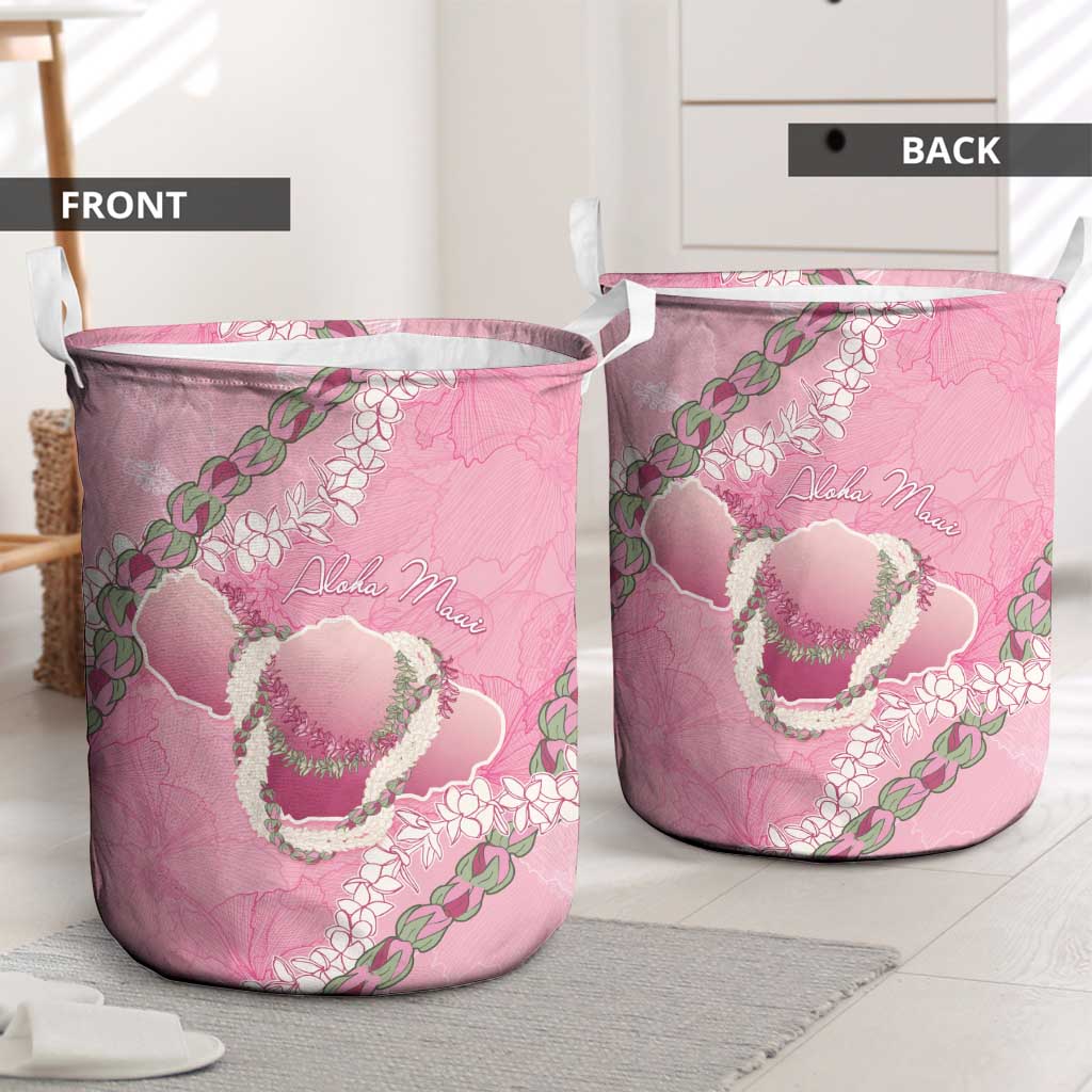 Hawaii Maui Island Flowers Lei Laundry Basket Lokelani Rose Pink
