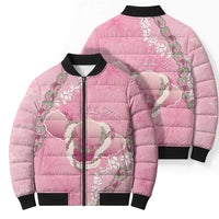 Hawaii Maui Island Flowers Lei Bomber Puffer Jacket Lokelani Rose Pink