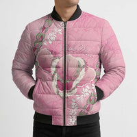Hawaii Maui Island Flowers Lei Bomber Puffer Jacket Lokelani Rose Pink