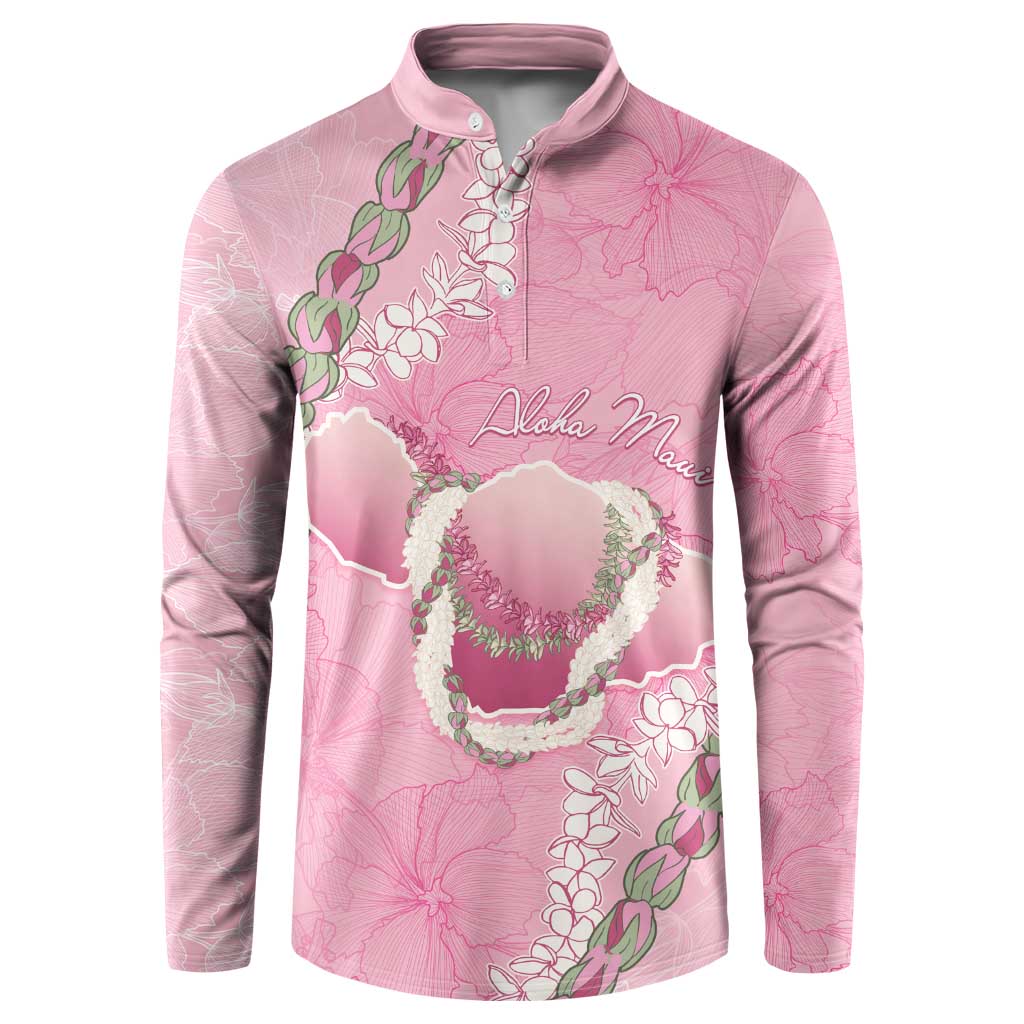Hawaii Maui Island Flowers Lei Button Sweatshirt Lokelani Rose Pink