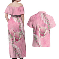 Hawaii Maui Island Flowers Lei Couples Matching Off Shoulder Maxi Dress and Hawaiian Shirt Lokelani Rose Pink LT7 - Polynesian Pride