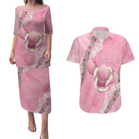 Hawaii Maui Island Flowers Lei Couples Matching Puletasi and Hawaiian Shirt Lokelani Rose Pink LT7 Pink - Polynesian Pride