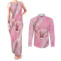 Hawaii Maui Island Flowers Lei Couples Matching Tank Maxi Dress and Long Sleeve Button Shirt Lokelani Rose Pink LT7 Pink - Polynesian Pride