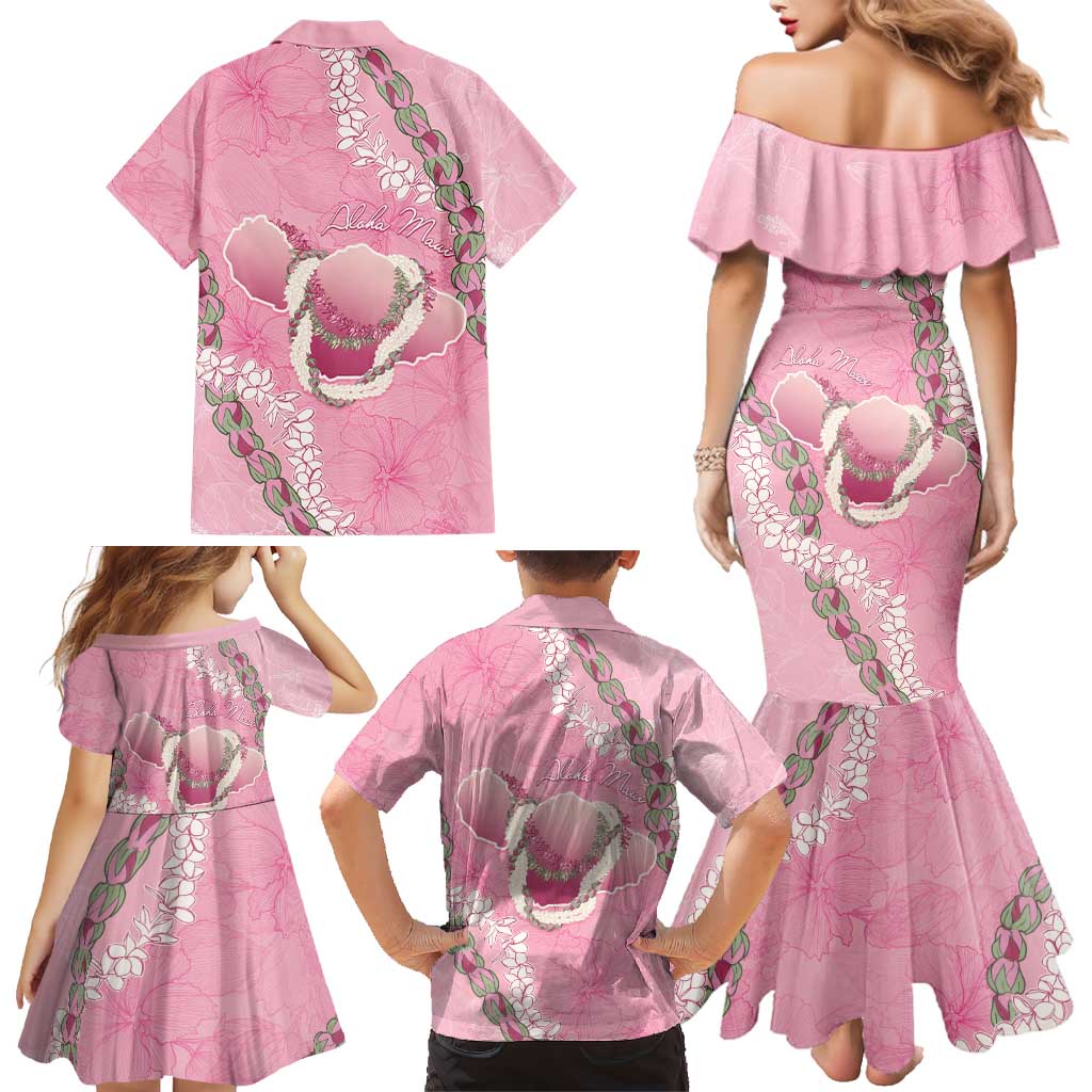 Hawaii Maui Island Flowers Lei Family Matching Mermaid Dress and Hawaiian Shirt Lokelani Rose Pink LT7 - Polynesian Pride