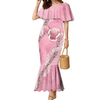 Hawaii Maui Island Flowers Lei Family Matching Mermaid Dress and Hawaiian Shirt Lokelani Rose Pink LT7 Mom's Dress Pink - Polynesian Pride