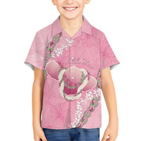 Hawaii Maui Island Flowers Lei Family Matching Mermaid Dress and Hawaiian Shirt Lokelani Rose Pink LT7 Son's Shirt Pink - Polynesian Pride