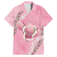 Hawaii Maui Island Flowers Lei Family Matching Off The Shoulder Long Sleeve Dress and Hawaiian Shirt Lokelani Rose Pink LT7 Dad's Shirt - Short Sleeve Pink - Polynesian Pride