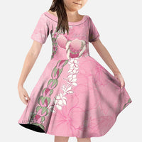 Hawaii Maui Island Flowers Lei Family Matching Off Shoulder Short Dress and Hawaiian Shirt Lokelani Rose Pink LT7 Daughter's Dress Pink - Polynesian Pride