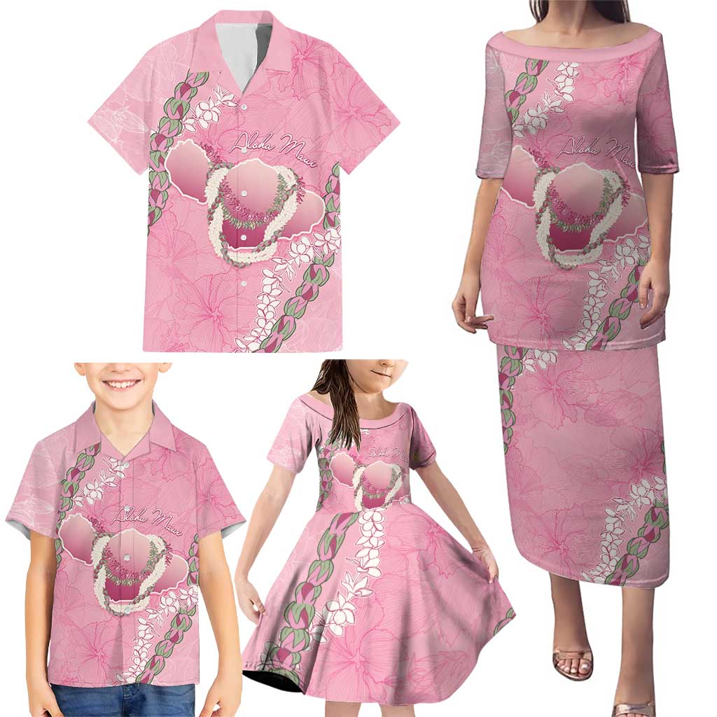 Hawaii Maui Island Flowers Lei Family Matching Puletasi and Hawaiian Shirt Lokelani Rose Pink LT7 - Polynesian Pride